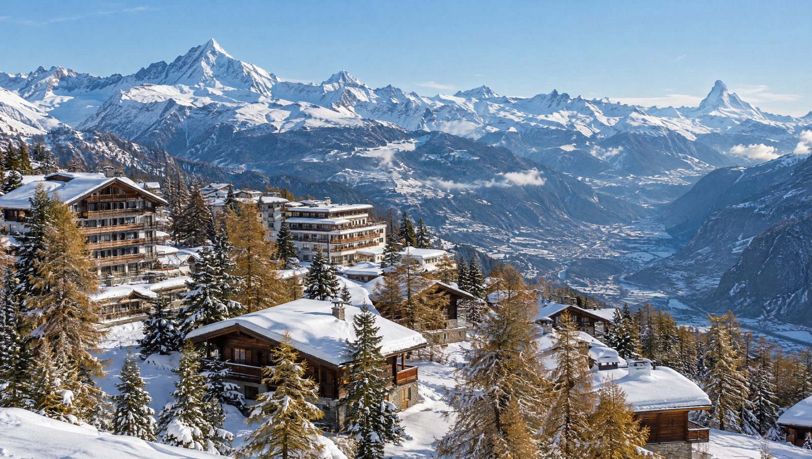 Crans-Montana au-dessus de la vallée du Rhône, face aux Alpes valaisannes