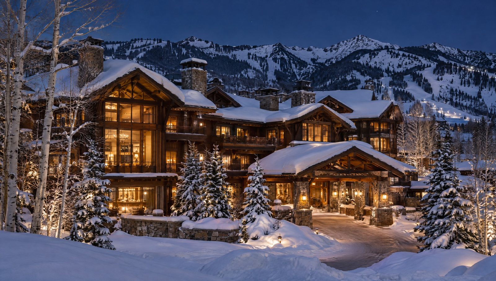 Eine Ski-Lodge bei Nacht in Deer Valley, Utah
