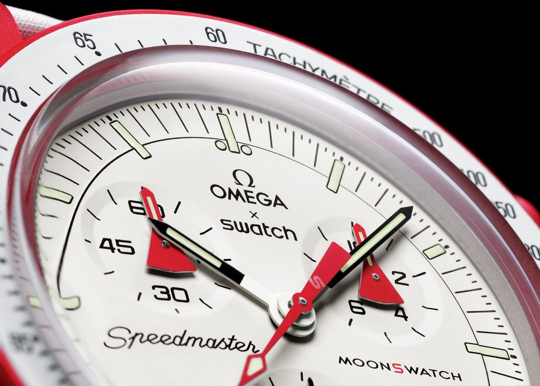 Omega x Swatch Bioceramic MoonSwatch Mission to Mars, dial close-up